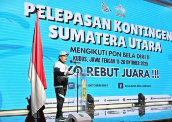 Lepas Kontingen Perdana ke PON Bela Diri 2025, Sekdaprov Sumut Optimis Raih Juara